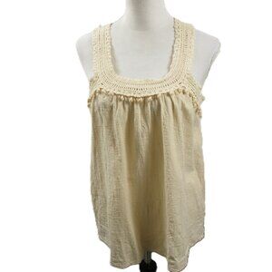 Advia Cream Crochet Accent Cotton Tank Top Size Small